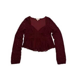 La Peche Burgundy Lace Peplum Coquette Whimsigoth Y2K Romantic Top Size L/XL